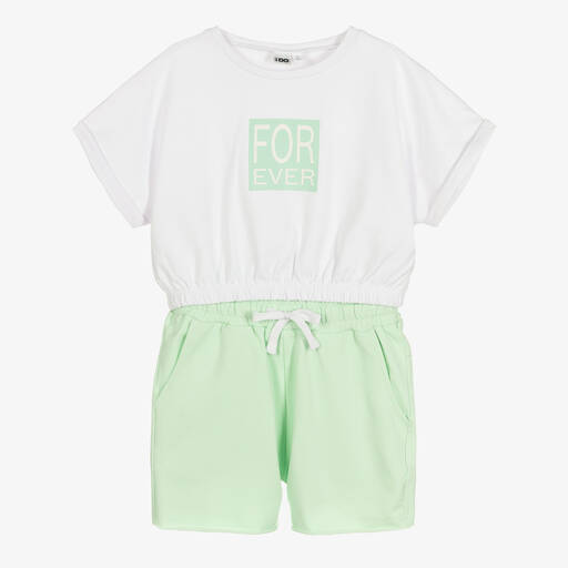 iDO Junior-White & Mint Green Cotton Shorts Set | Childrensalon Outlet
