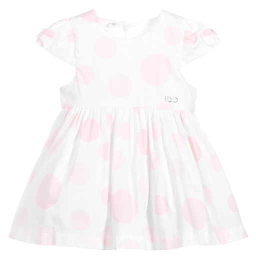 iDO Mini-White & Pink Cotton Dress | Childrensalon Outlet