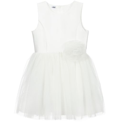 iDO Baby-Белое платье из атласа и тюля | Childrensalon Outlet