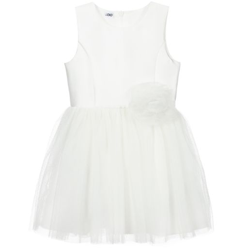 iDO Baby-White Satin & Tulle Dress | Childrensalon Outlet