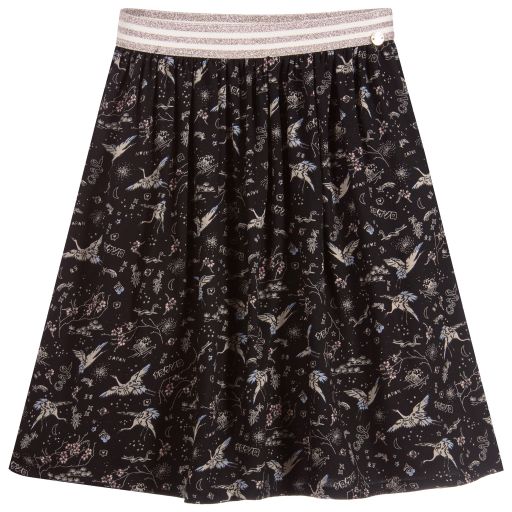 IKKS-Black Crane Print Skirt | Childrensalon Outlet