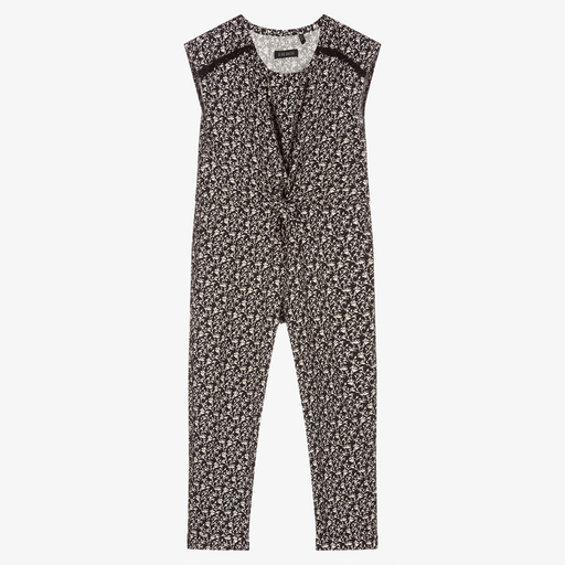 IKKS-Black & Ivory Floral Jumpsuit | Childrensalon Outlet
