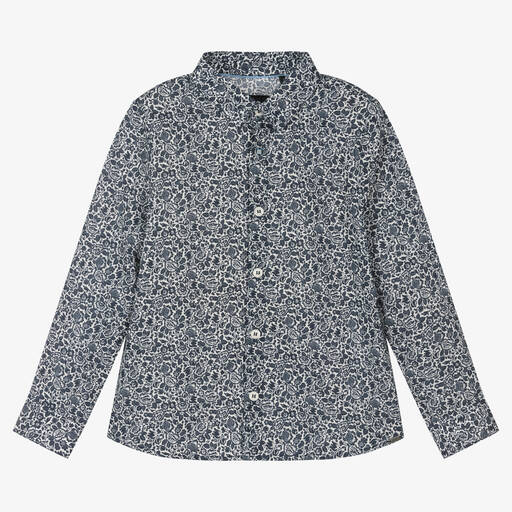 IKKS-Blue Liberty Print Cotton Shirt | Childrensalon Outlet