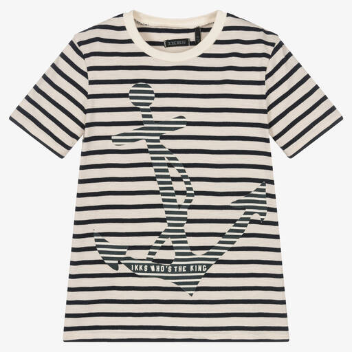 IKKS-Blue Stripe Cotton T-Shirt | Childrensalon Outlet