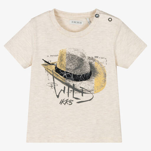 IKKS-Boys Beige Cotton T-Shirt | Childrensalon Outlet