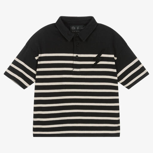 IKKS-Boys Black & Ivory Polo Shirt | Childrensalon Outlet