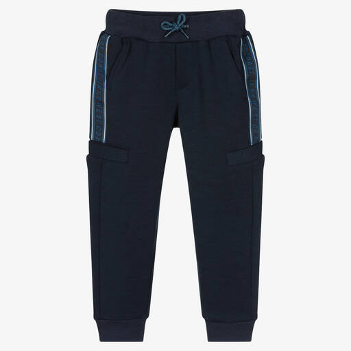 IKKS-Boys Blue Logo Tape Joggers | Childrensalon Outlet