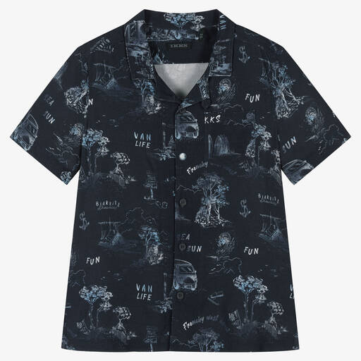 IKKS-Boys Blue Viscose Shirt | Childrensalon Outlet