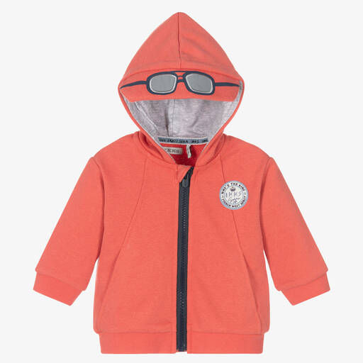 IKKS-Boys Orange Cotton Zip-Up Hoodie | Childrensalon Outlet