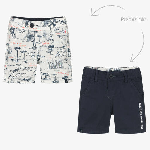 IKKS-Boys White & Blue Reversible Shorts | Childrensalon Outlet