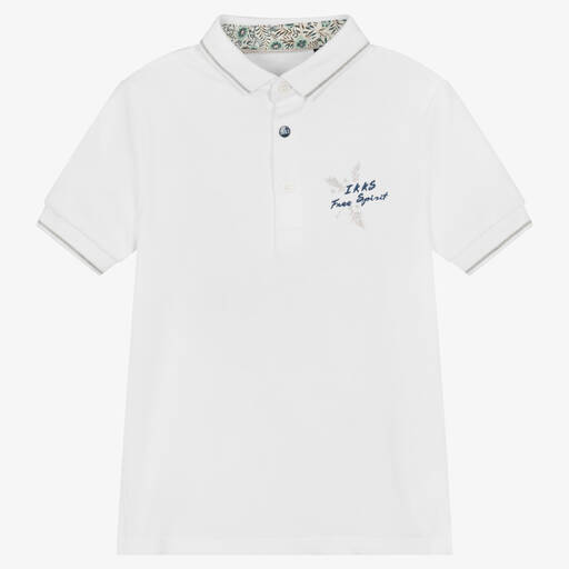 IKKS-Boys White Cotton Polo Shirt | Childrensalon Outlet