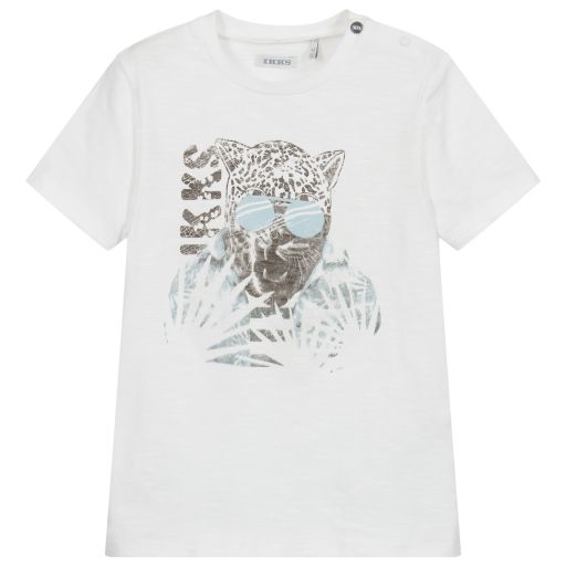 IKKS-Boys White Cotton T-Shirt | Childrensalon Outlet