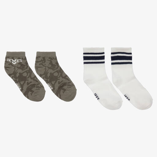 IKKS-Boys White & Green Cotton Socks (2 Pack) | Childrensalon Outlet