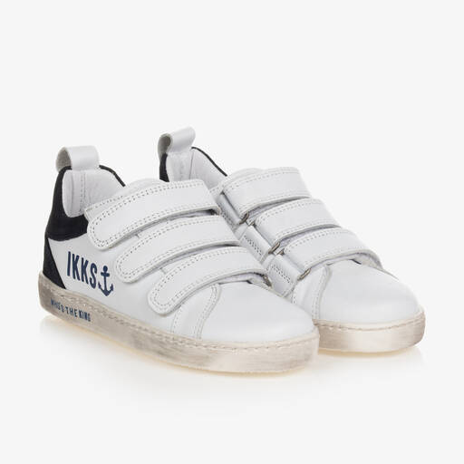 IKKS-Boys White Leather Velcro Trainers | Childrensalon Outlet