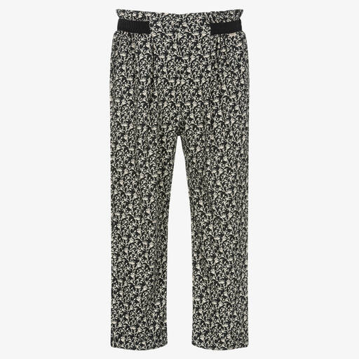 IKKS-Girls Black Floral Trousers | Childrensalon Outlet