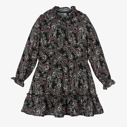 IKKS-Schwarzes Paisley-Kleid (M) | Childrensalon Outlet