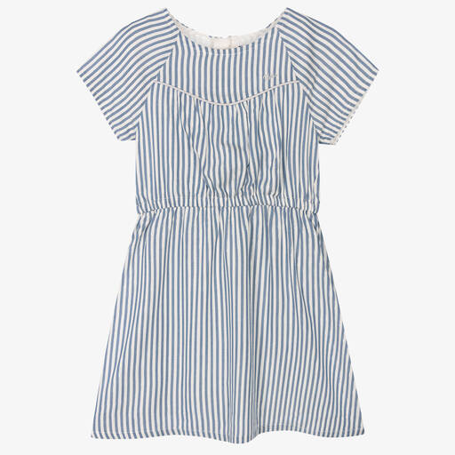IKKS-Girls Blue Stripe Viscose Dress | Childrensalon Outlet