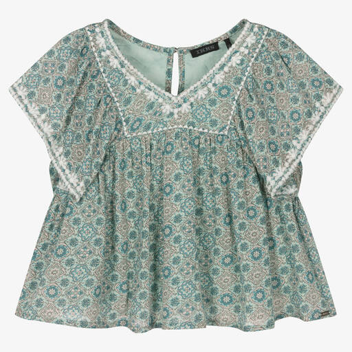 IKKS-Girls Blue Tile Print Blouse | Childrensalon Outlet