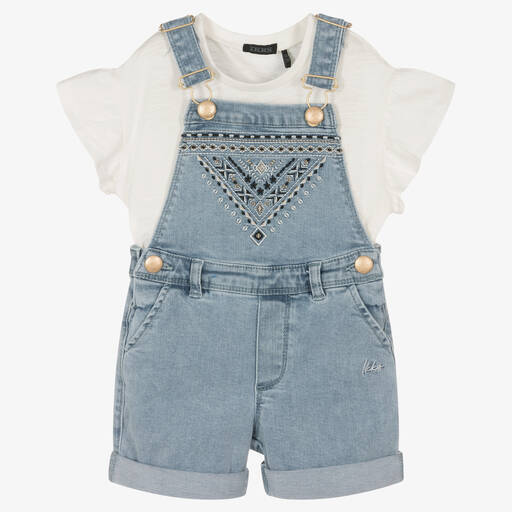 IKKS-Girls Denim Dungaree Shorts Set | Childrensalon Outlet