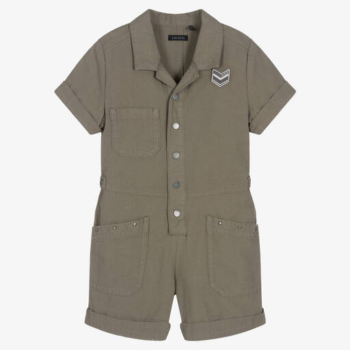 IKKS-Girls Green Cotton Twill Playsuit | Childrensalon Outlet