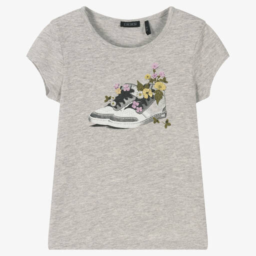 IKKS-Girls Grey Cotton T-Shirt | Childrensalon Outlet