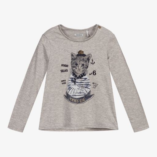 IKKS-Girls Grey Cotton Top | Childrensalon Outlet