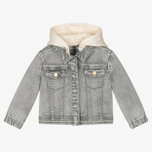 IKKS-Girls Grey Hooded Denim Jacket | Childrensalon Outlet