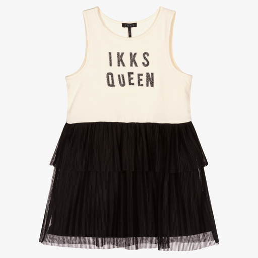IKKS-فستان قطن جيرسي لون عاجي وأسود | Childrensalon Outlet