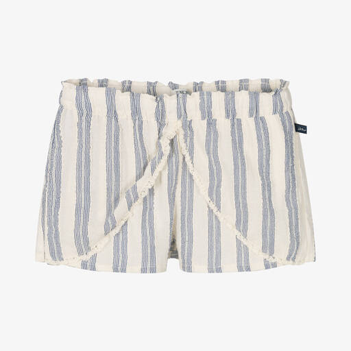 IKKS-Girls Ivory & Blue Striped Shorts | Childrensalon Outlet