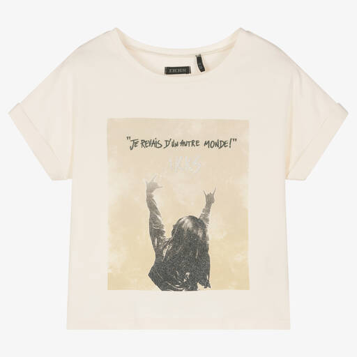 IKKS-Girls Ivory Cotton T-Shirt | Childrensalon Outlet