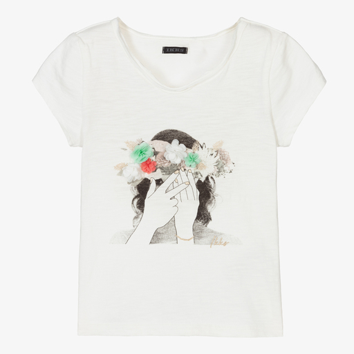 IKKS-Girls Ivory Cotton T-Shirt | Childrensalon Outlet