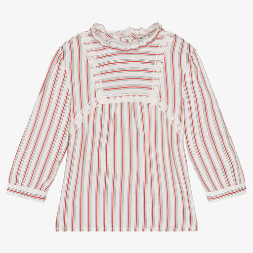 IKKS-Girls Ivory & Red Striped Blouse | Childrensalon Outlet