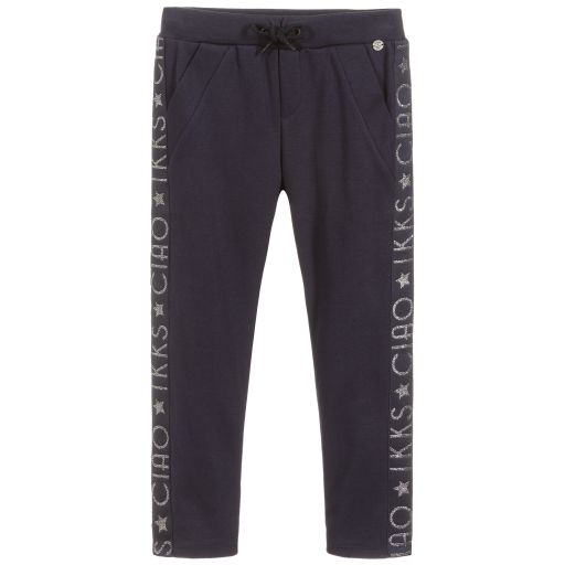 IKKS-Girls Navy Blue Cotton Joggers | Childrensalon Outlet