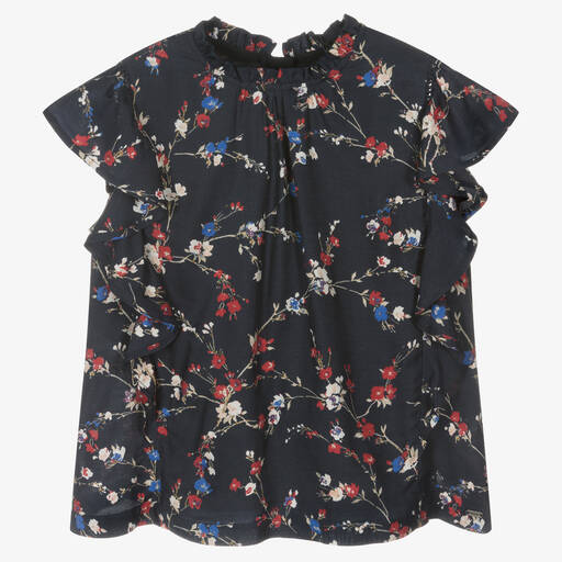 IKKS-Girls Navy Blue Floral Top | Childrensalon Outlet