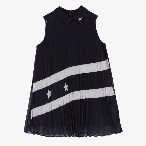 IKKS-Girls Navy Blue Pleated Dress | Childrensalon Outlet
