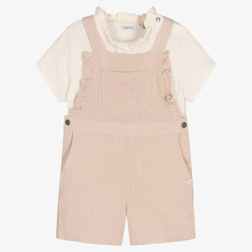 IKKS-Girls Pink Viscose Dungaree Set | Childrensalon Outlet