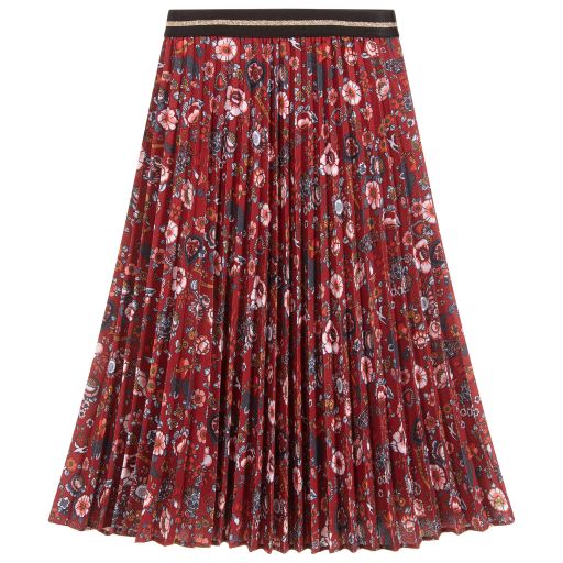 IKKS-Girls Red Floral Pleated Skirt | Childrensalon Outlet