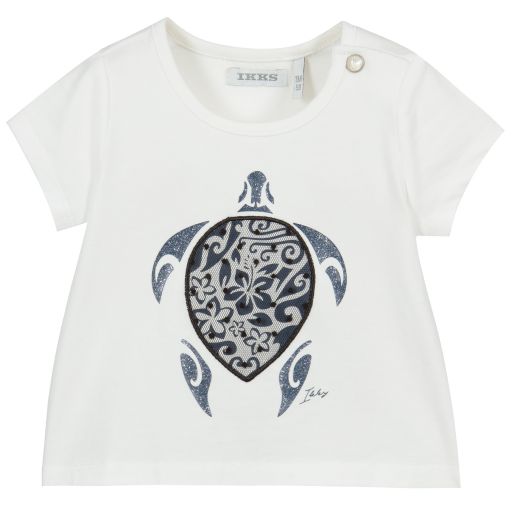 IKKS-Girls White Cotton T-Shirt | Childrensalon Outlet