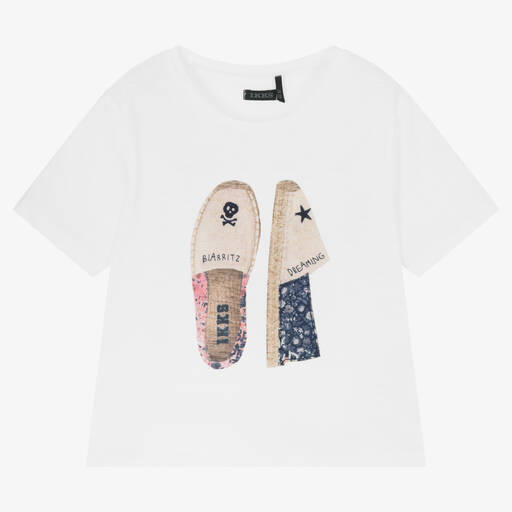 IKKS-Girls White Cotton T-Shirt | Childrensalon Outlet