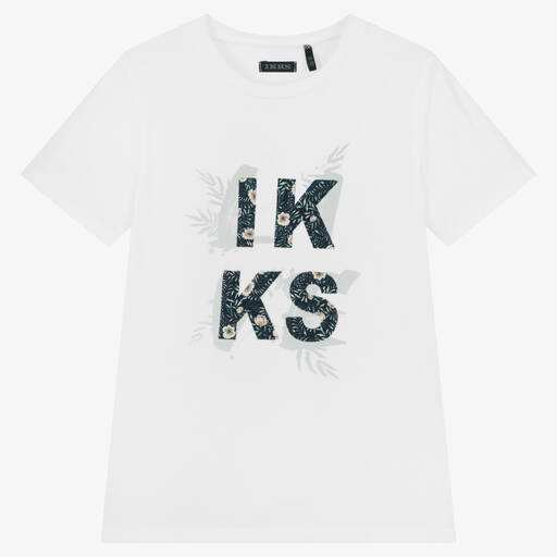 IKKS-Girls White Cotton T-Shirt | Childrensalon Outlet