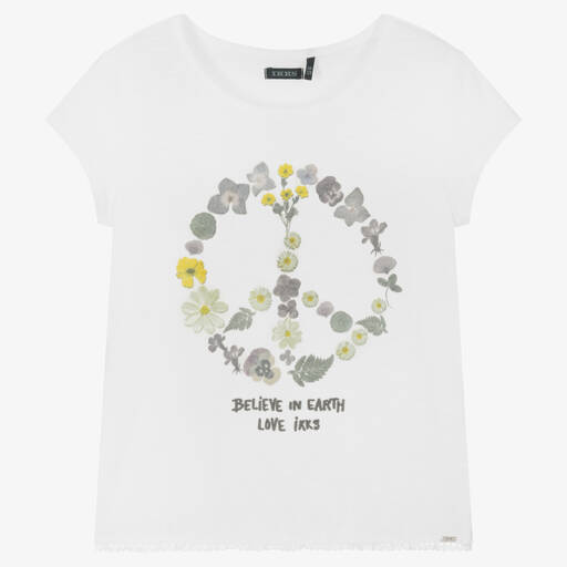 IKKS-Girls White Peace Sign T-Shirt | Childrensalon Outlet