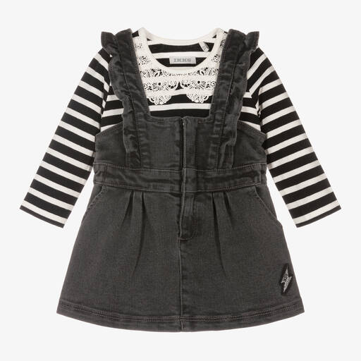 IKKS-Grey Denim Pinafore Dress Set | Childrensalon Outlet