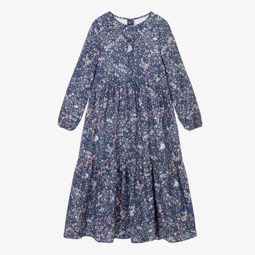 IKKS-Long Blue Floral Viscose Dress | Childrensalon Outlet