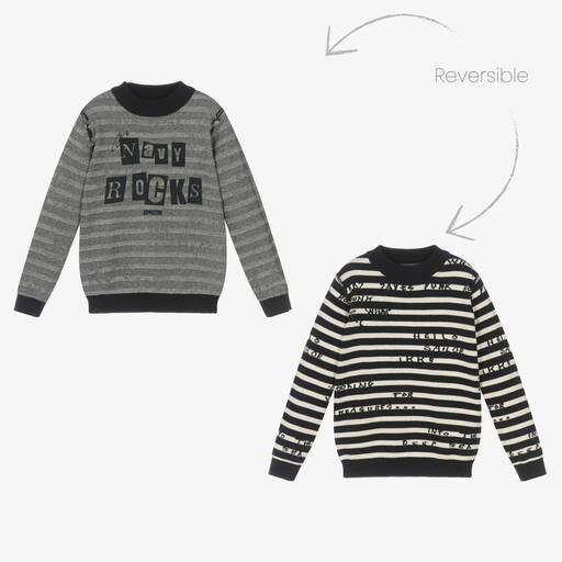 IKKS-Reversible Blue Stripe Sweater | Childrensalon Outlet