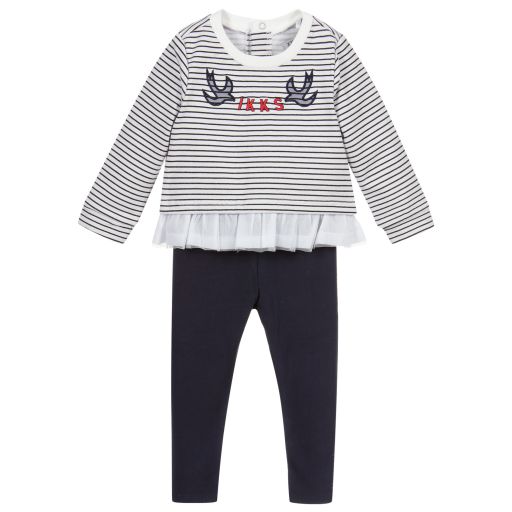 IKKS-White & Blue Leggings Set  | Childrensalon Outlet