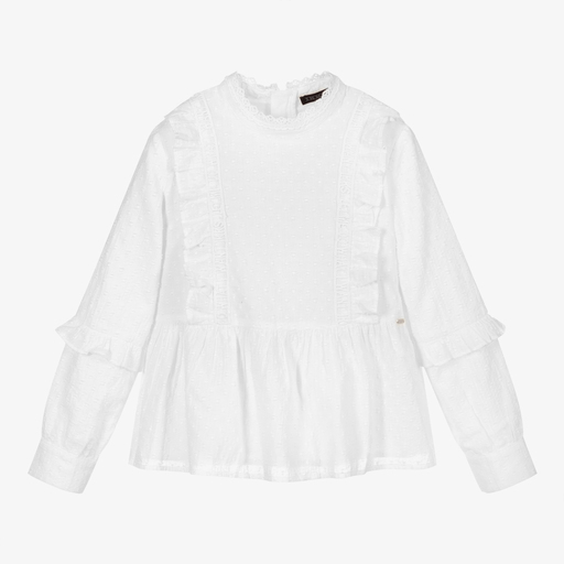 IKKS-Белая хлопковая блузка с рюшами | Childrensalon Outlet