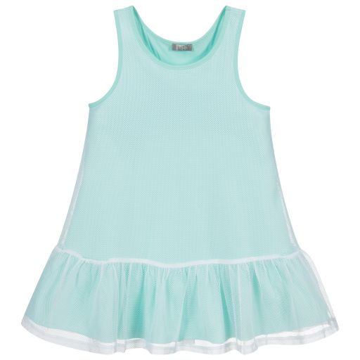 Il Gufo-Aqua Green & White Mesh Dress | Childrensalon Outlet