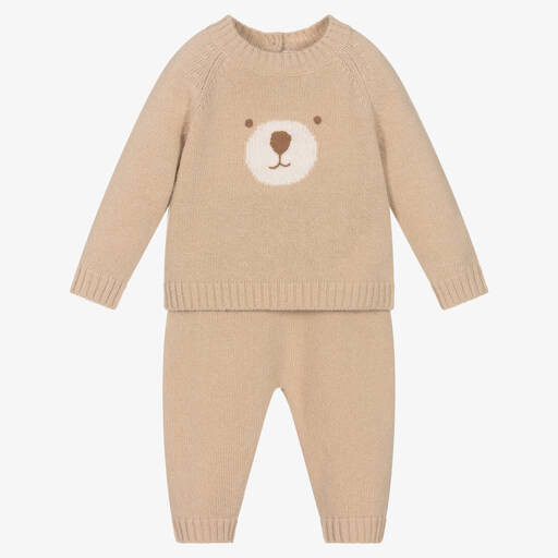 Il Gufo-Baby Beige Wool Knit Trousers Set | Childrensalon Outlet