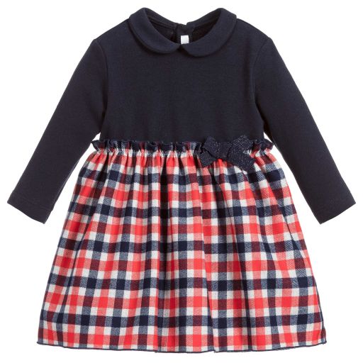 Il Gufo-Baby Blue & Red Check Dress | Childrensalon Outlet
