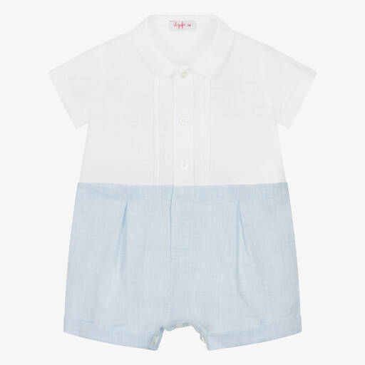 Il Gufo-Baby Boys Blue & White Linen Shortie | Childrensalon Outlet